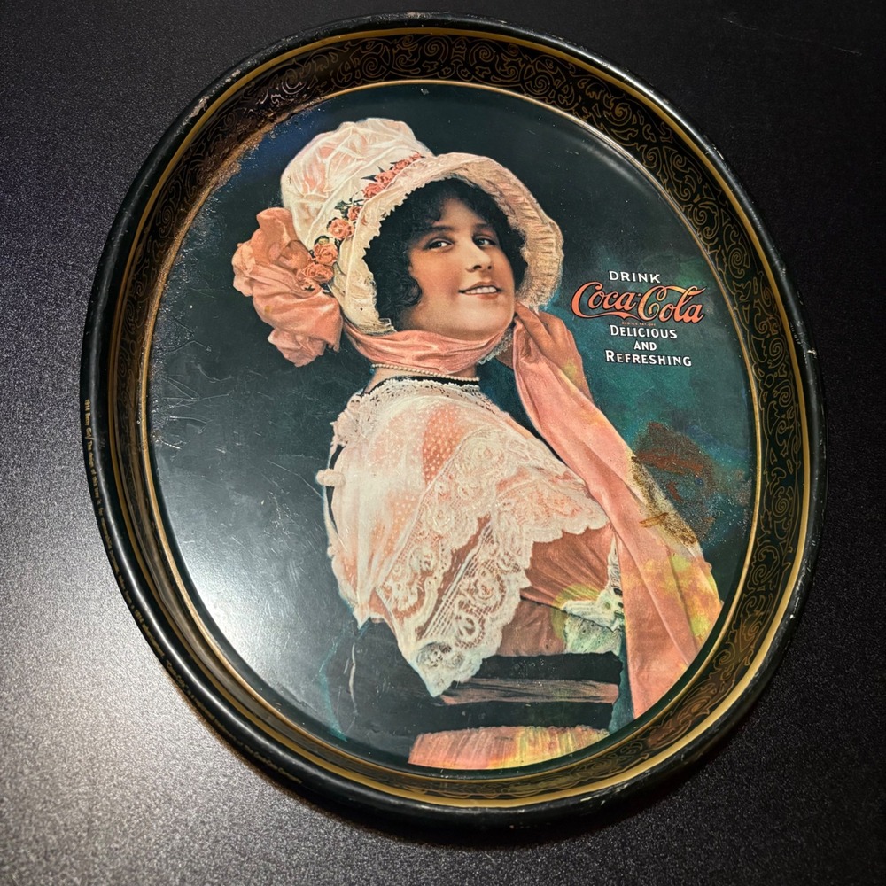 Antique Original 1914 Coca Cola BETTY girl Soda Rare Metal Tray Advertising
